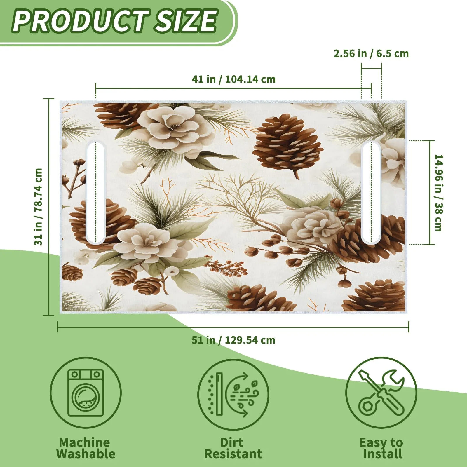 Tiveruda Christmas Floral Pine 51" x 31" Golf Cart Seat Cover image 2