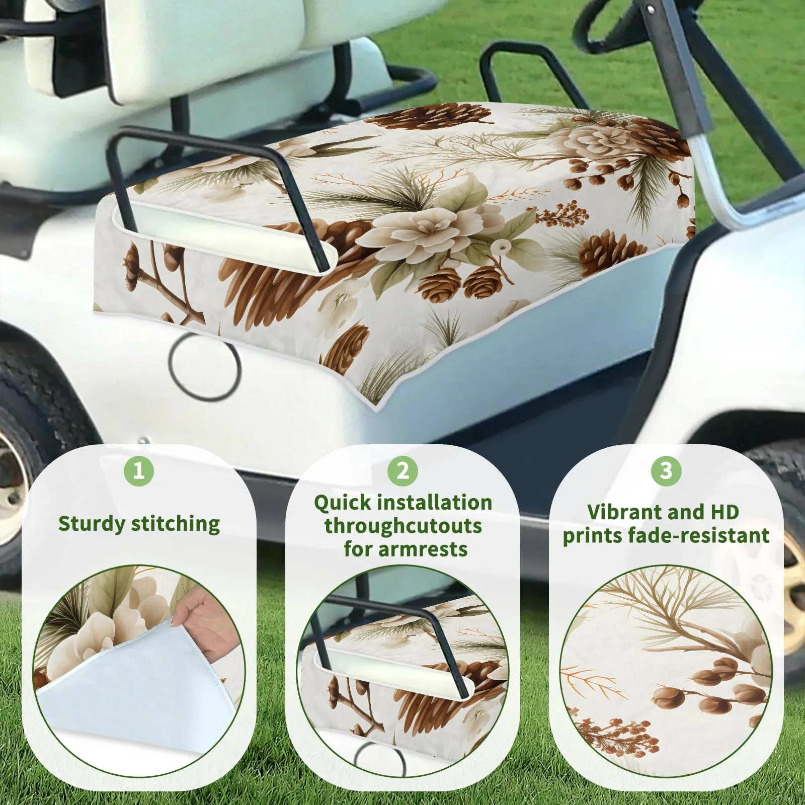 Tiveruda Christmas Floral Pine 51" x 31" Golf Cart Seat Cover image 3