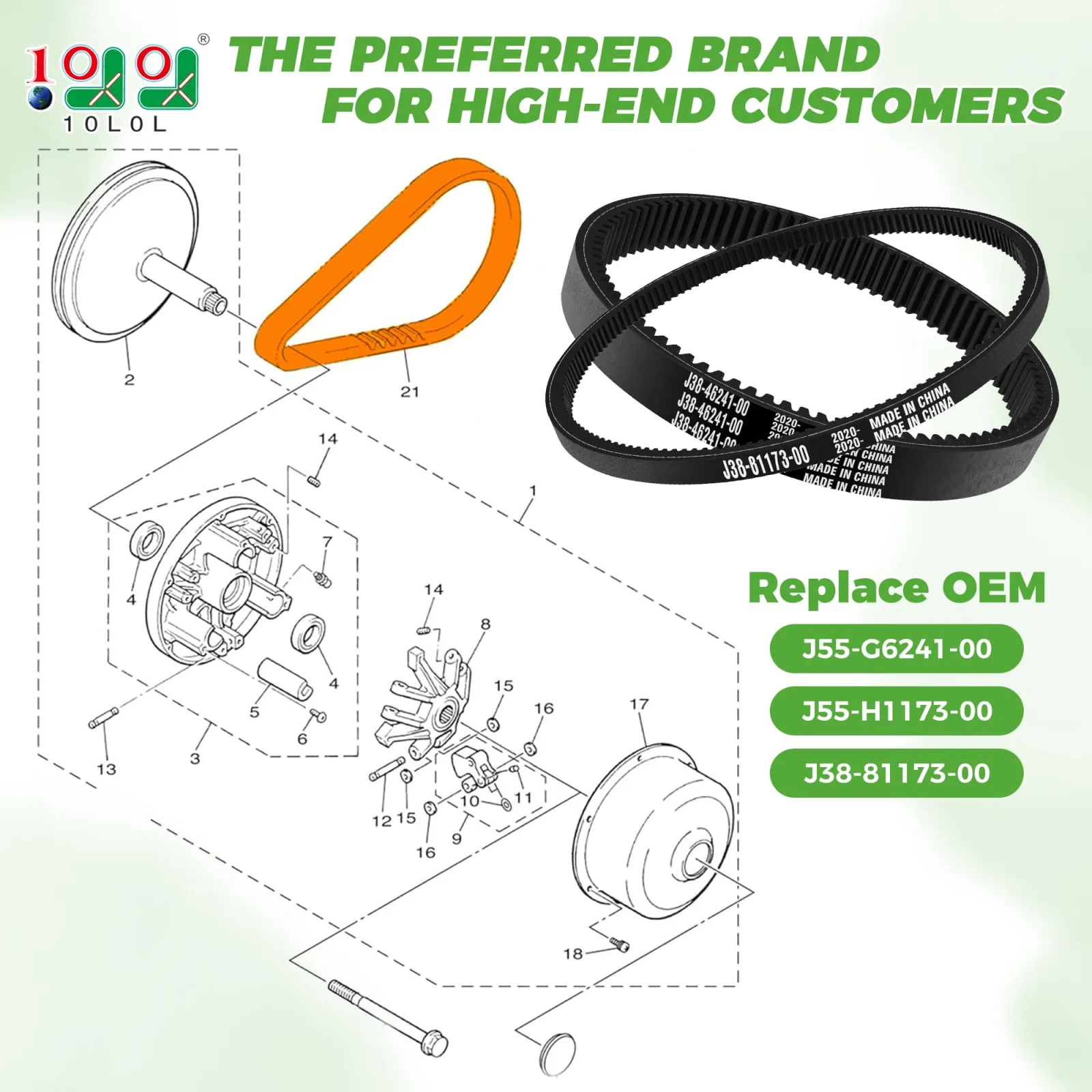 10L0L Yamaha Golf Cart Starter Generator & Drive Belt Kit image 2