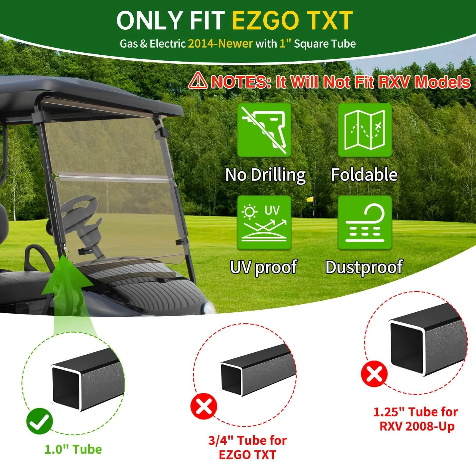 Cartalia EZTR93 Windshield for 2014-Up E-Z-GO TXT image 2