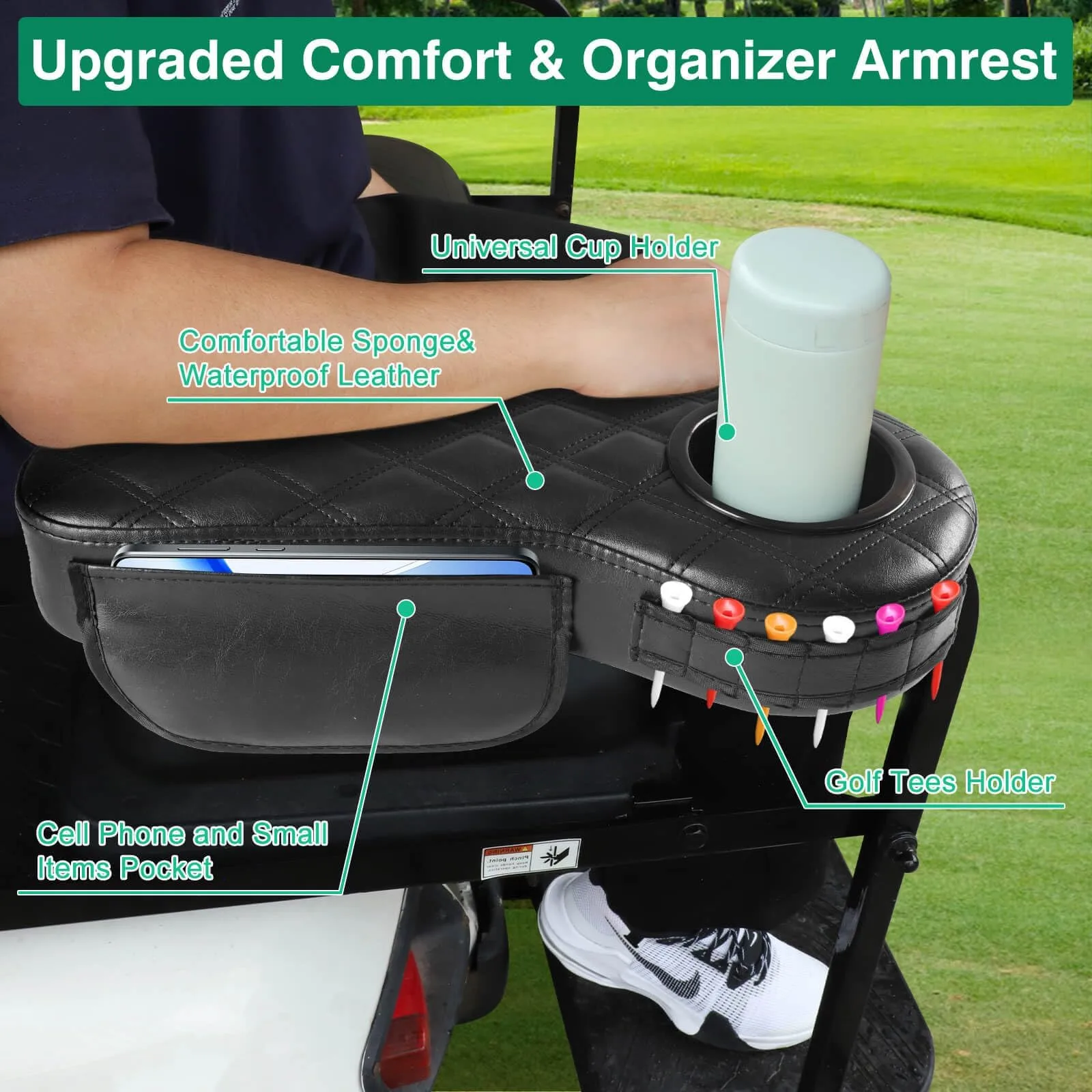 LEAPGOMAX Golf Cart Rear Seat Armrest with Cup Holders image 2