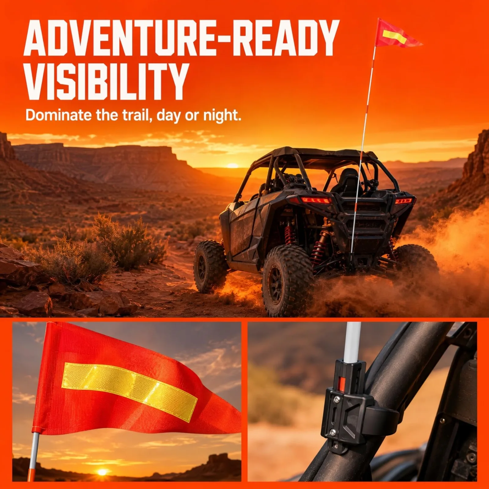 VANZACK Red Reflective Safety Flag Kit for Golf Carts, Bikes & Scooters image 2