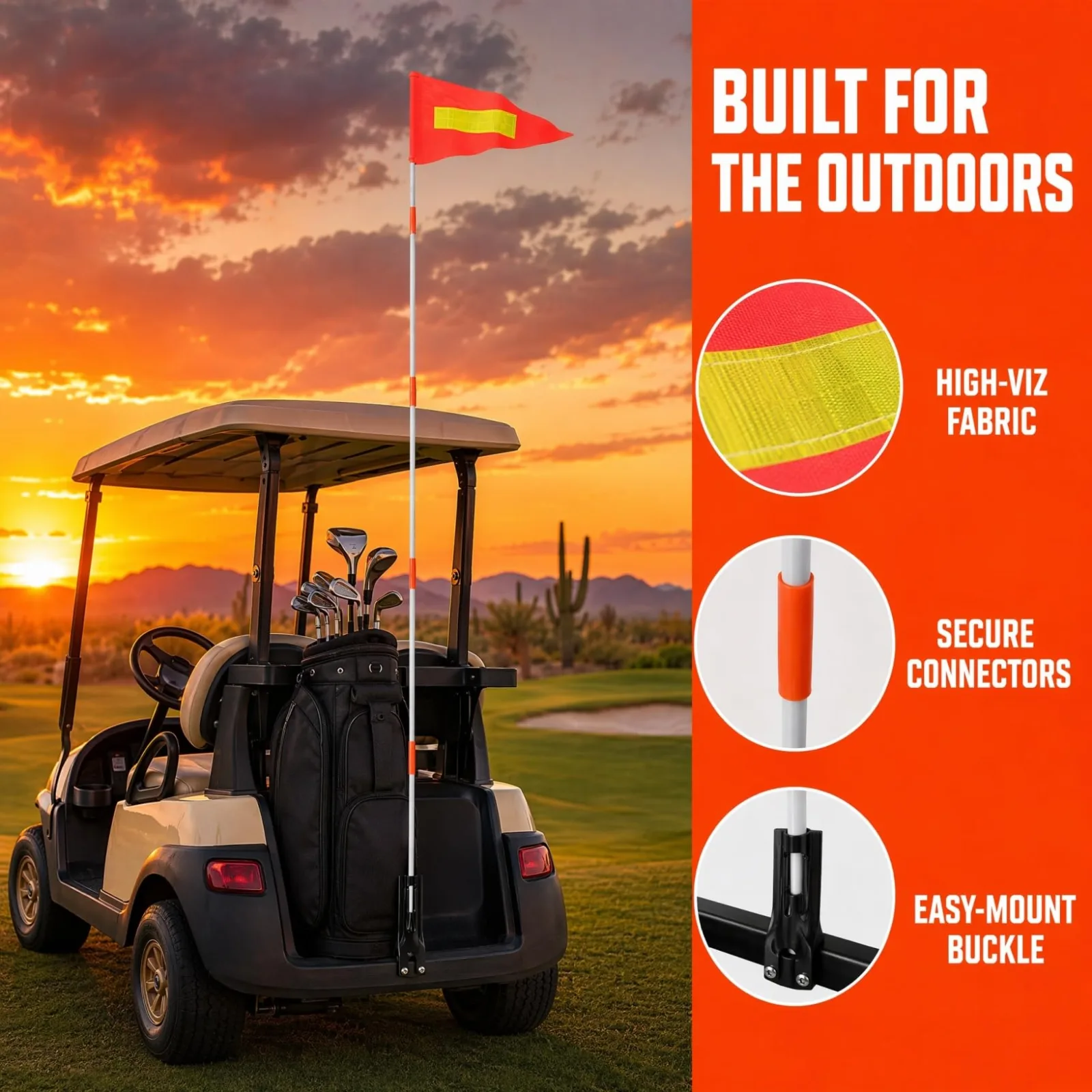 VANZACK Red Reflective Safety Flag Kit for Golf Carts, Bikes & Scooters image 3