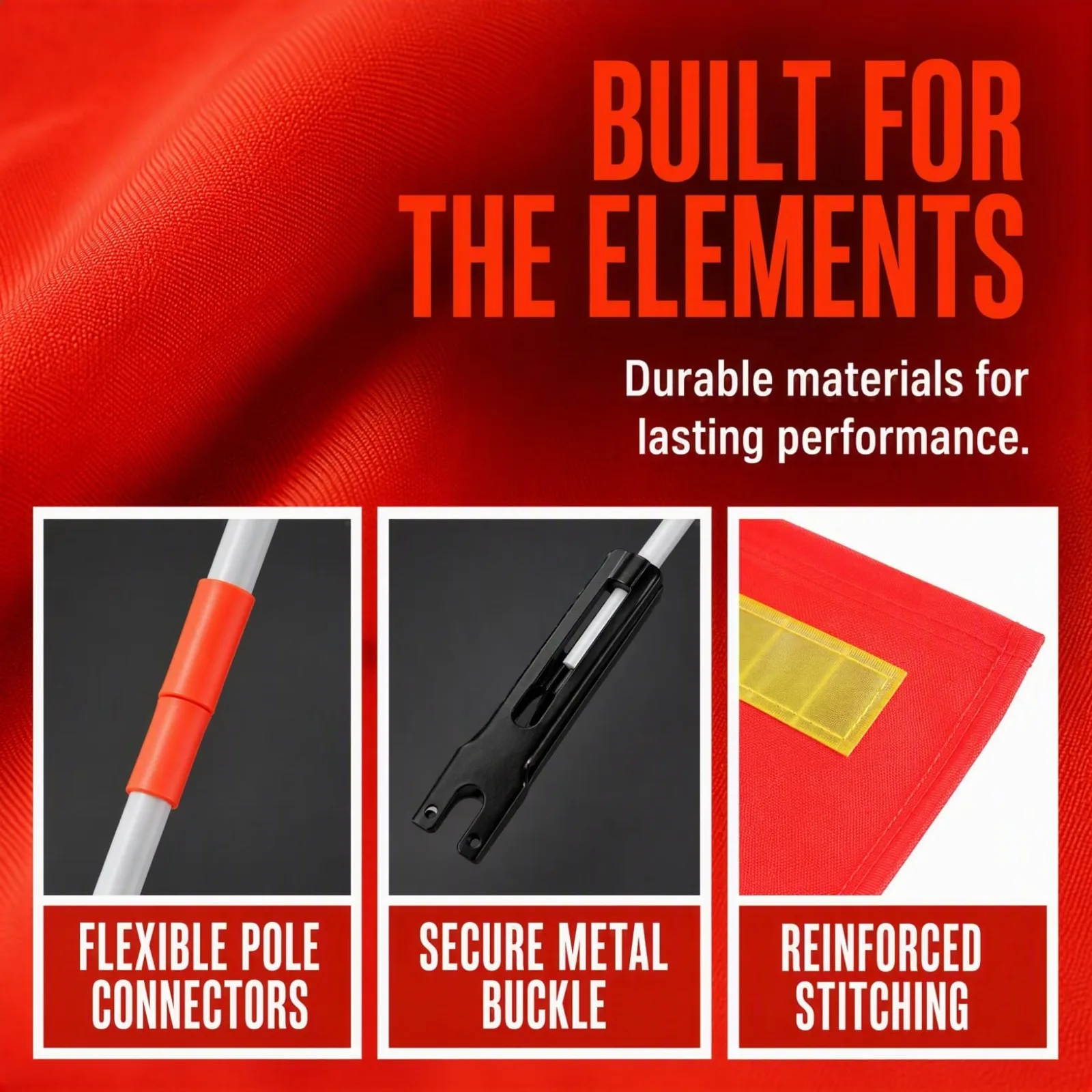 VANZACK Red Reflective Safety Flag Kit for Golf Carts, Bikes & Scooters image 4