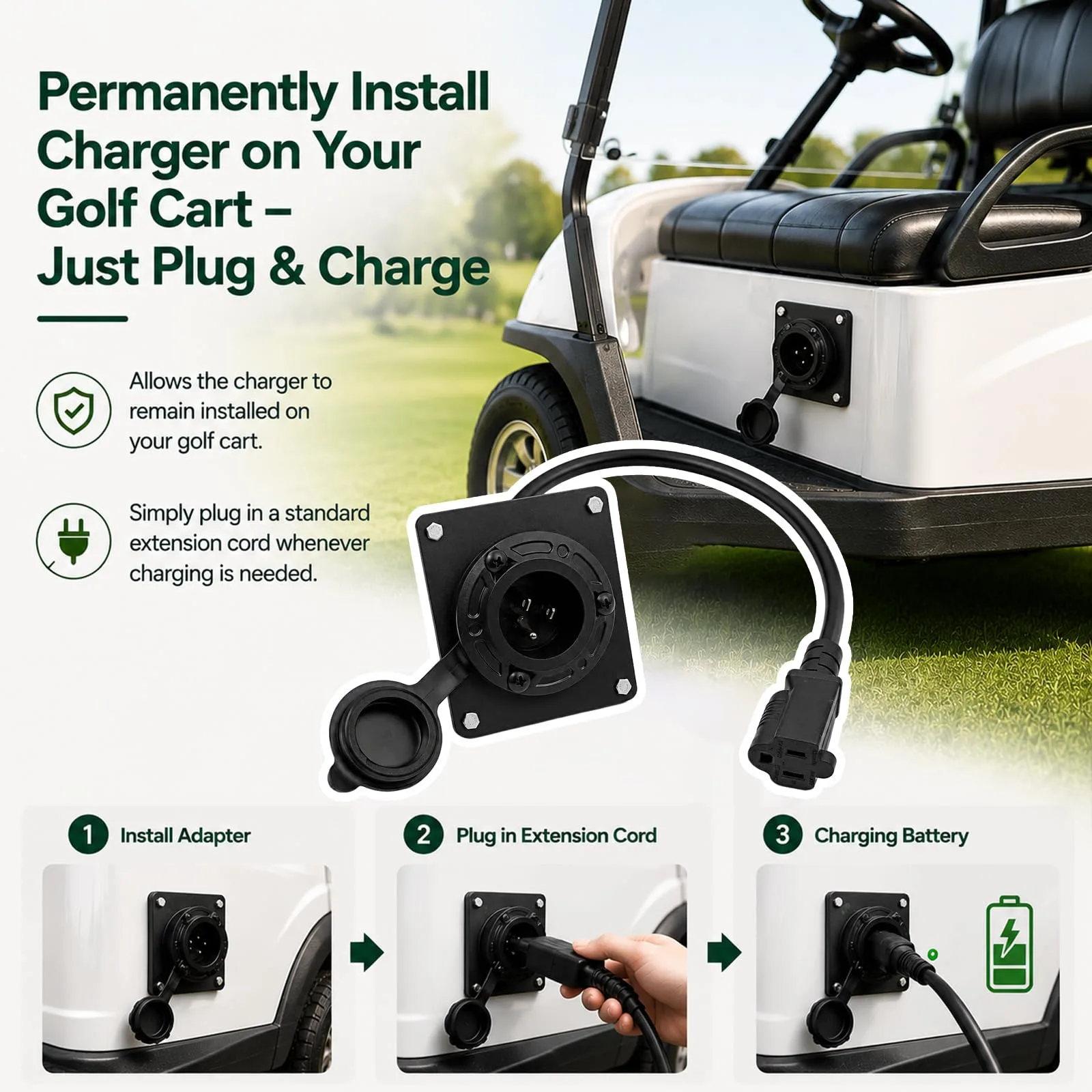 CRESCENTURE Golf Cart Charger Port Adapter 120V image 2