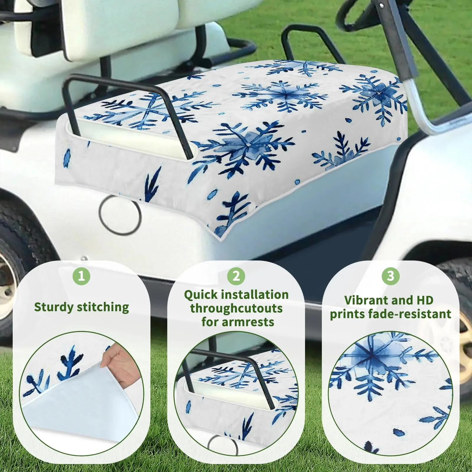 Tiveruda Blue Christmas Snowflake Golf Cart Seat Cover image 3