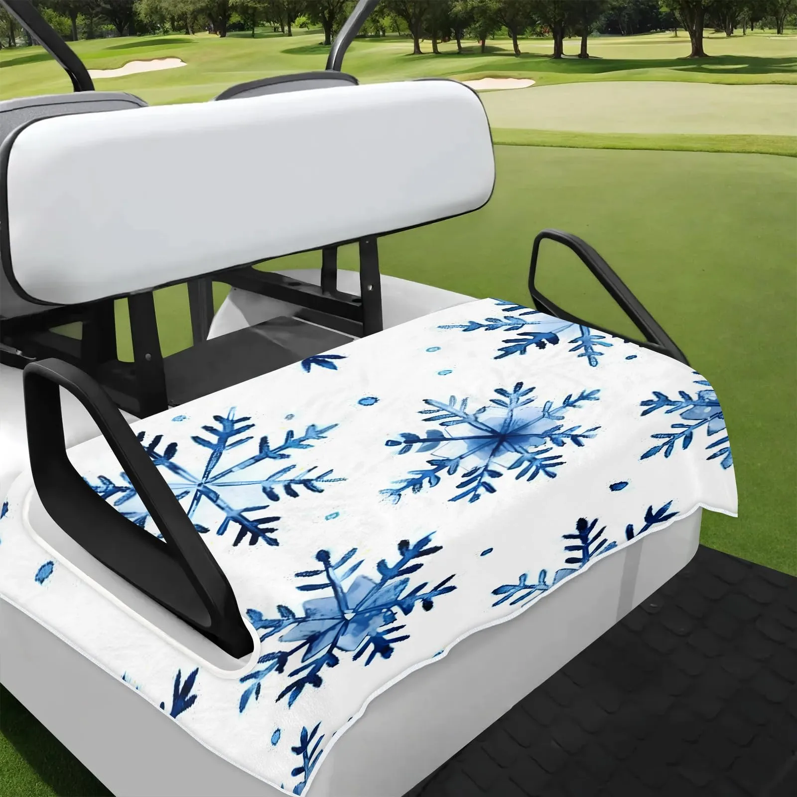Tiveruda Blue Christmas Snowflake Golf Cart Seat Cover