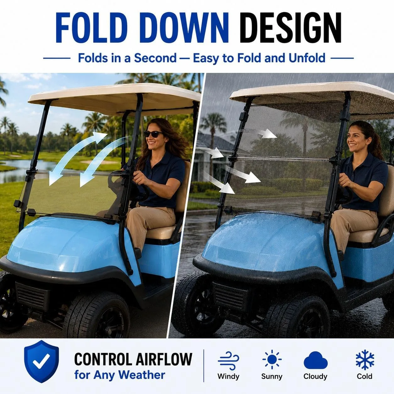 Moveland Fold-Down Windshield for Club Car Precedent image 3
