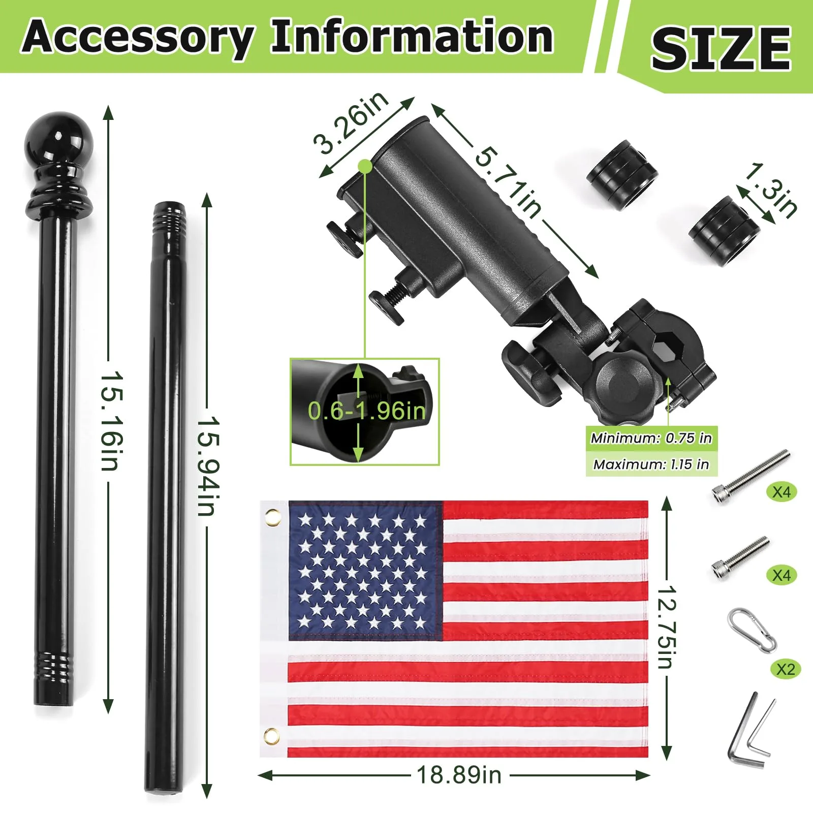 WEIMELL Golf Cart Flag Holder Kit with USA Flag image 2