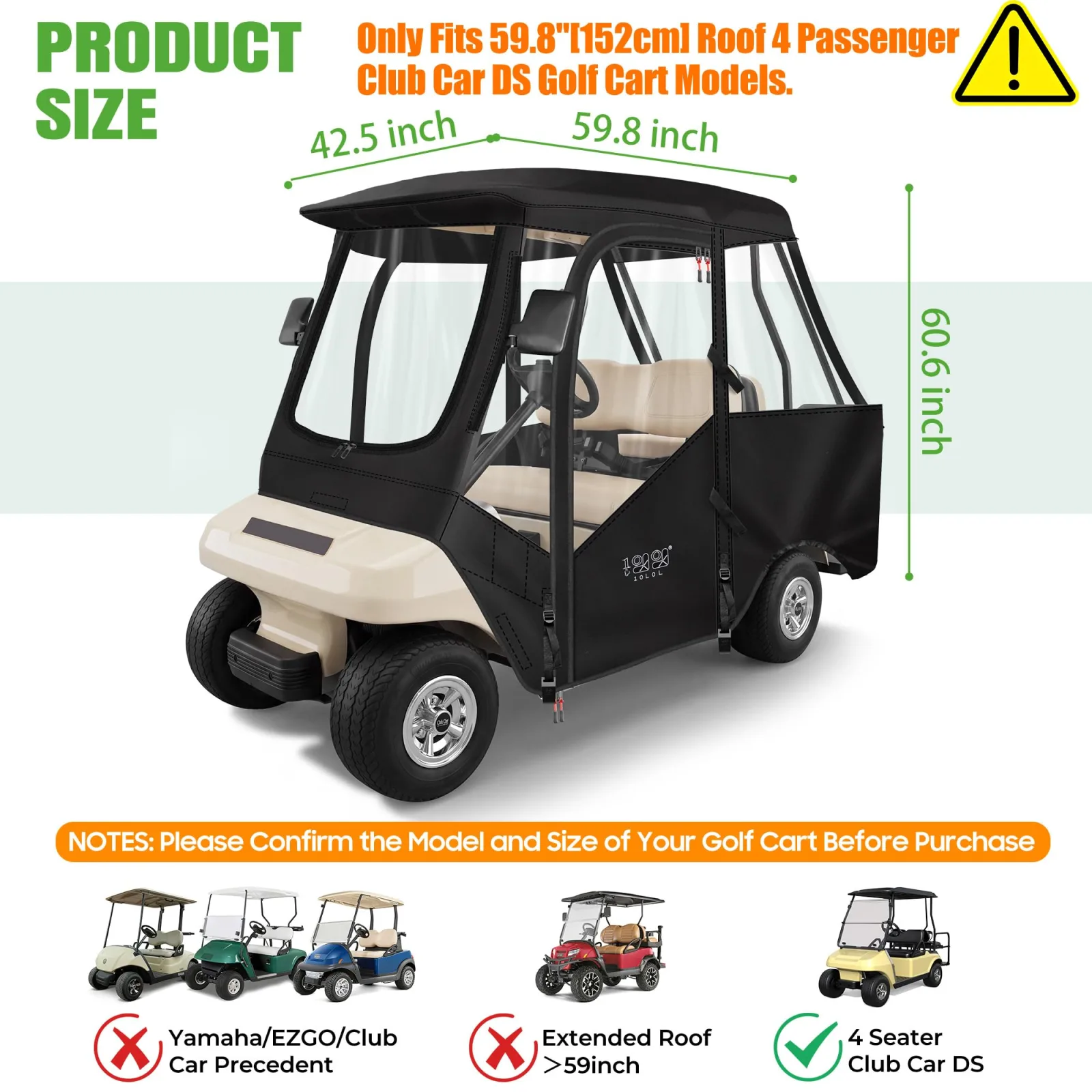 10L0L Enclosure for Club Car DS 4-Passenger 59-Inch Roof image 3