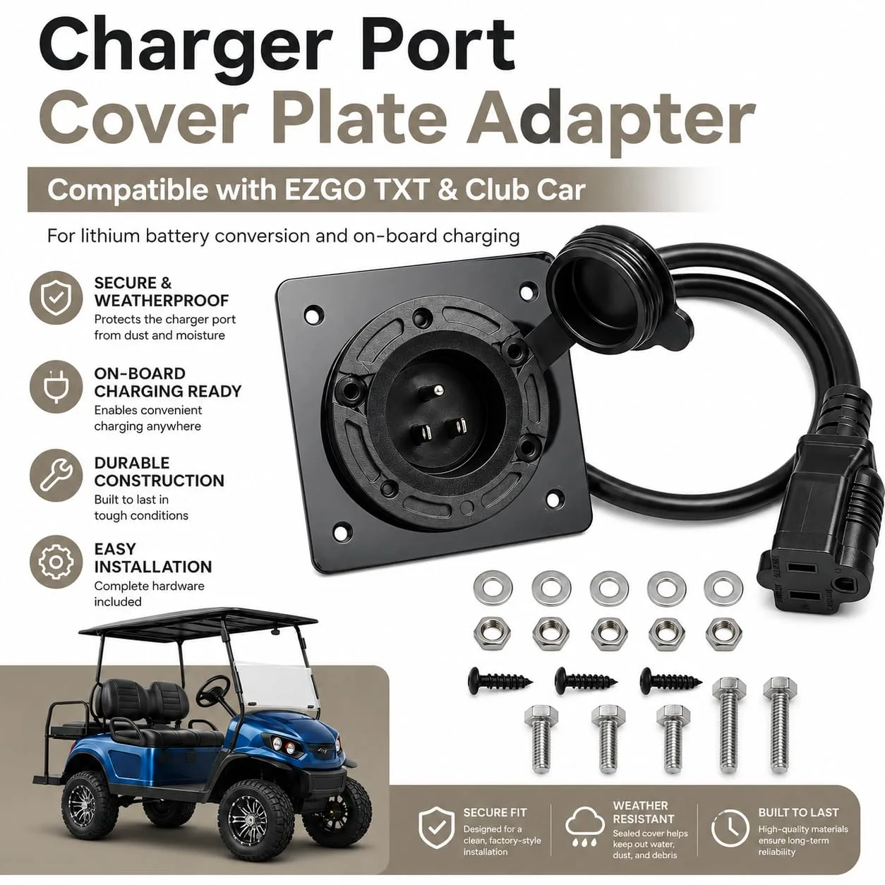 Vuicci Golf Cart Charging Port Adapter with 120V AC Plug image 2