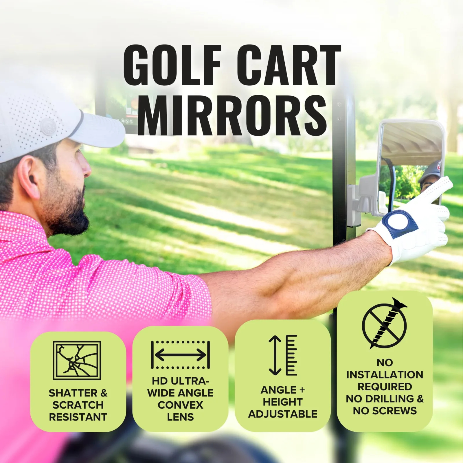 Stripebird Magnetic Golf Cart Side Mirrors SB-17005 (White) image 3