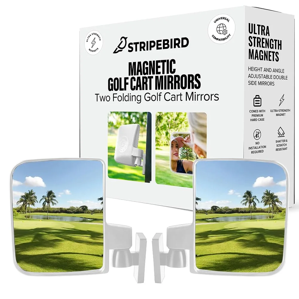 Stripebird Magnetic Golf Cart Side Mirrors SB-17005 (White)