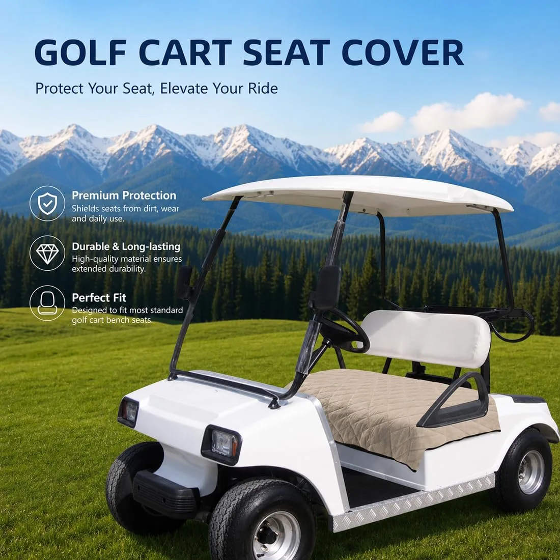 UTRDYSRH Plush Golf Cart Seat Cover 51" x 30.5" — Fits E-Z-GO Liberty 4 Passenger PTV (2022-2026) image 3
