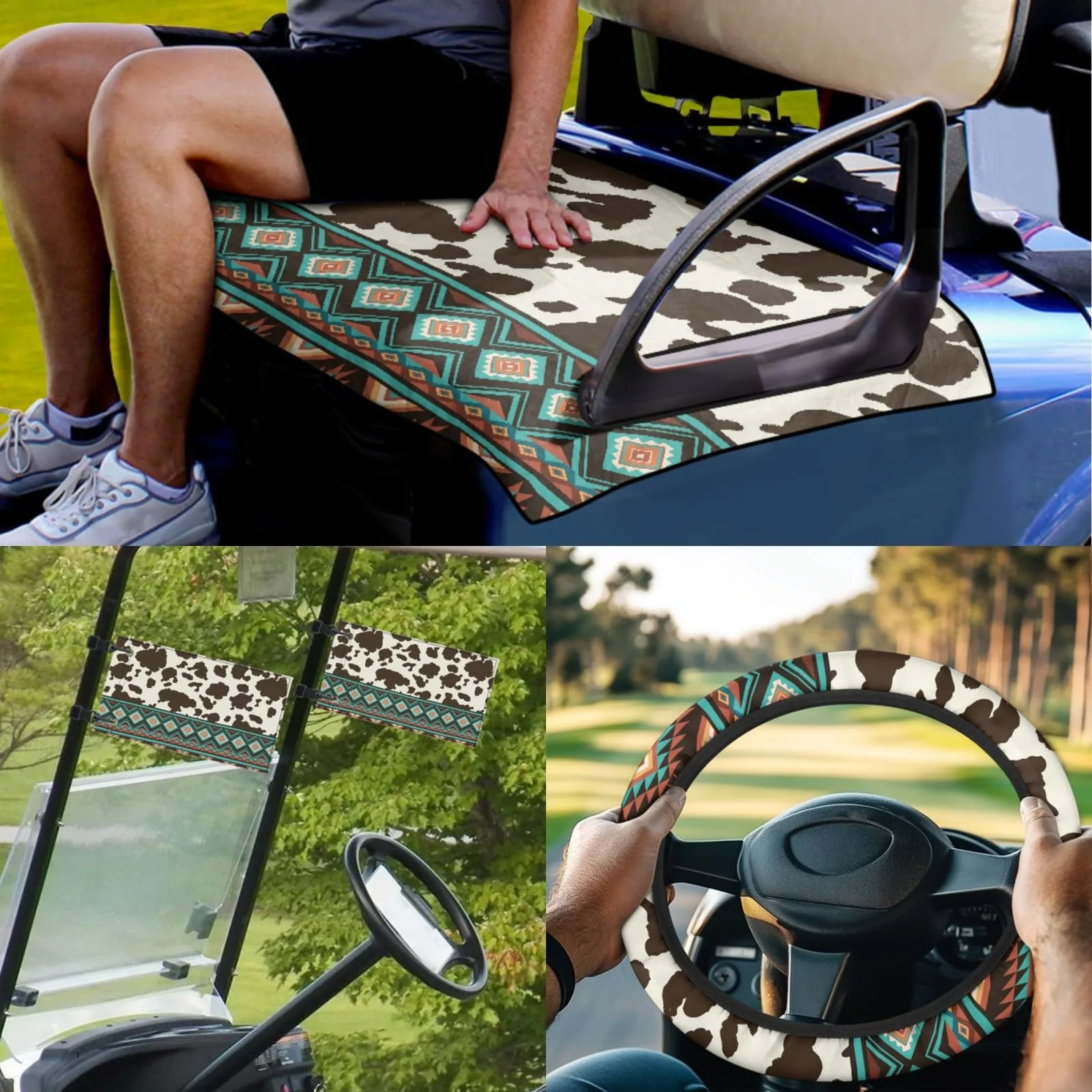 INSTANTARTS Cow Tattoo Aztec Golf Cart Seat Towel Set image 2
