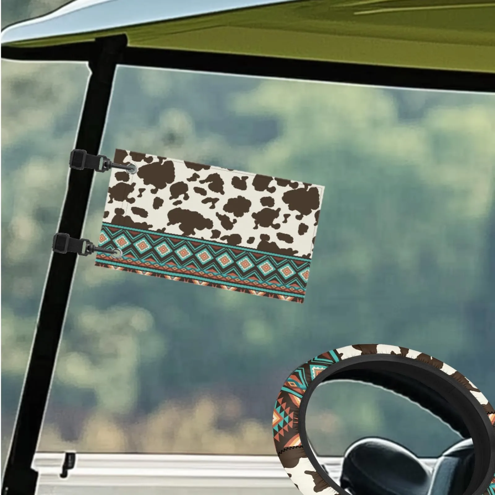 INSTANTARTS Cow Tattoo Aztec Golf Cart Seat Towel Set image 3