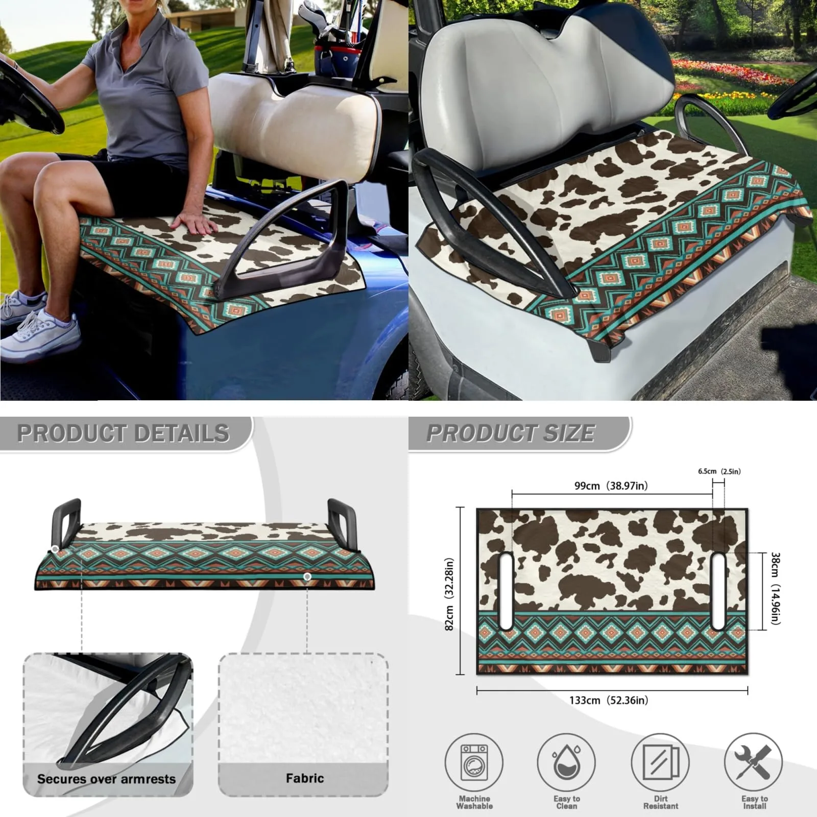 INSTANTARTS Cow Tattoo Aztec Golf Cart Seat Towel Set image 4