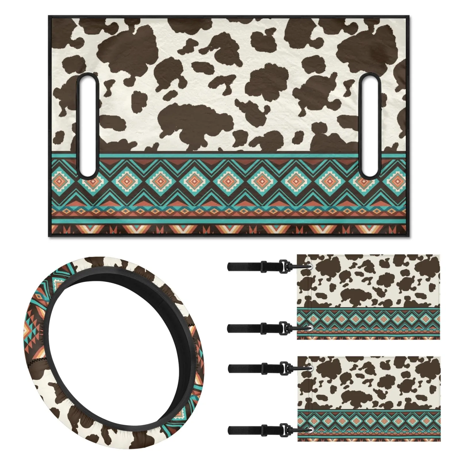 INSTANTARTS Cow Tattoo Aztec Golf Cart Seat Towel Set