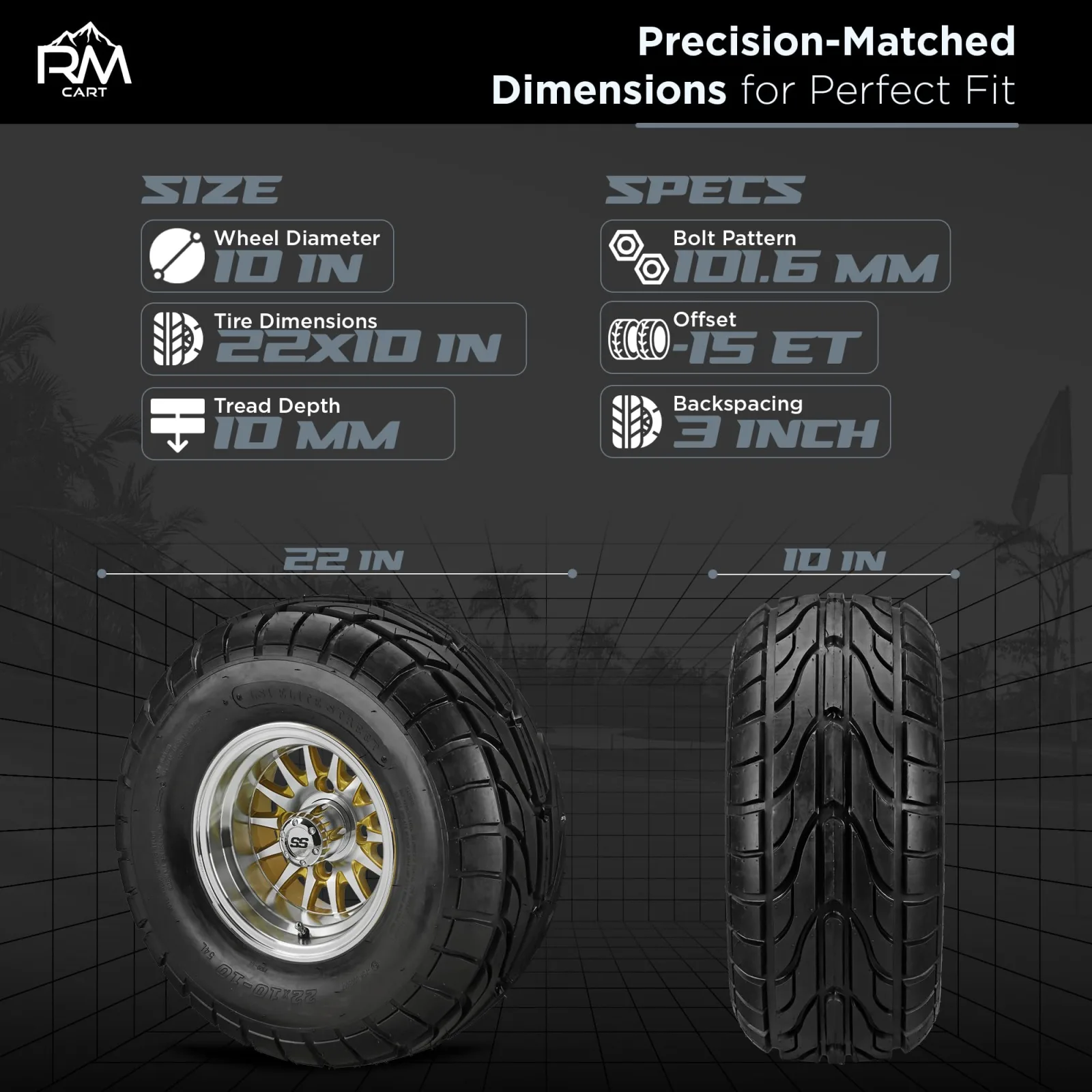 RM Cart 10057M505 22x10-10 Golf Cart Wheel Set image 4