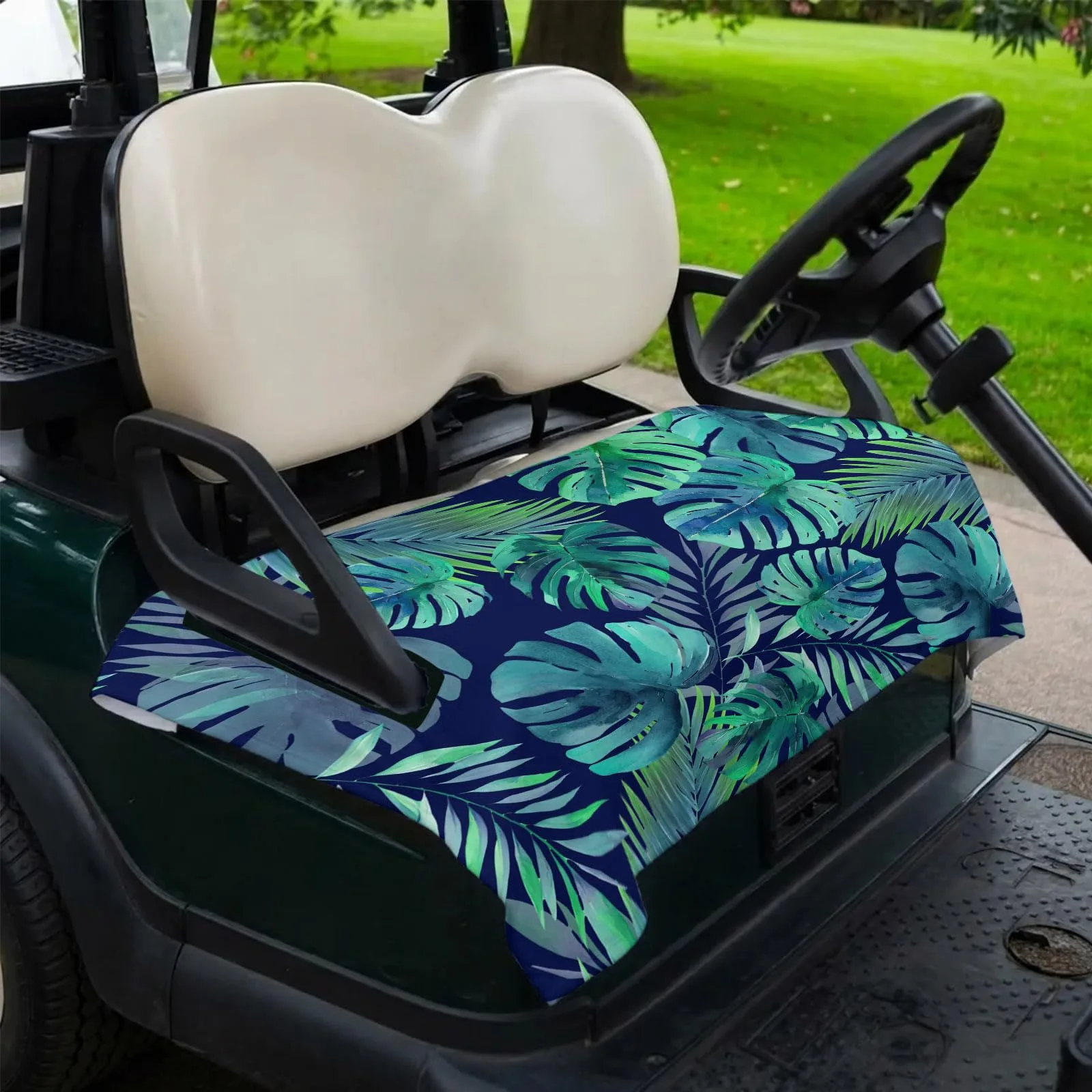 DecorLovee Blue Green Leaves Golf Cart Seat Cover image 2