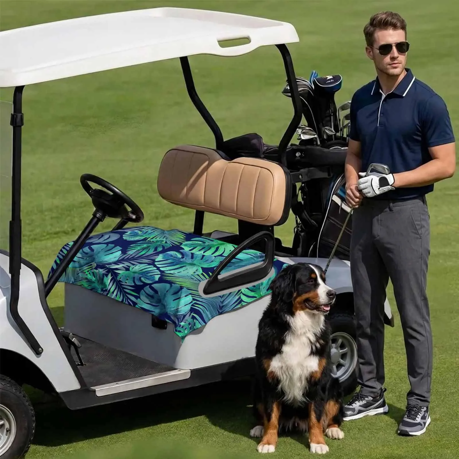 DecorLovee Blue Green Leaves Golf Cart Seat Cover image 3
