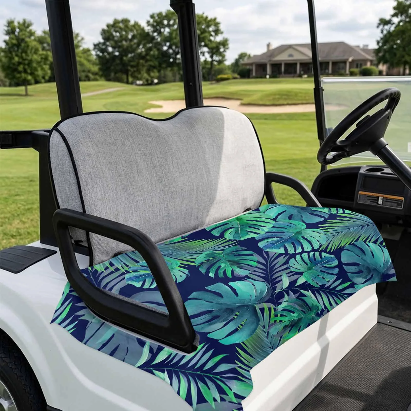 DecorLovee Blue Green Leaves Golf Cart Seat Cover image 4