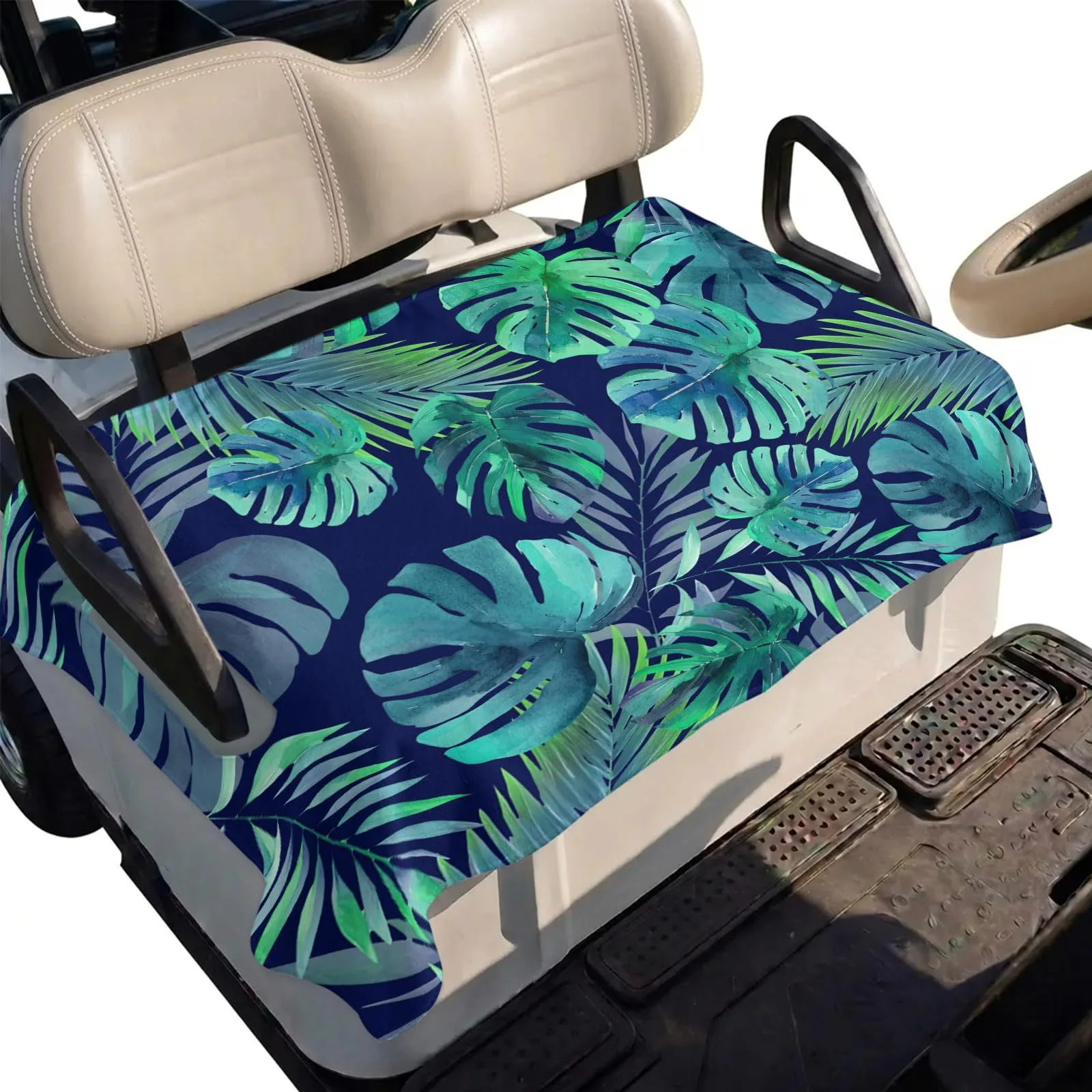 DecorLovee Blue Green Leaves Golf Cart Seat Cover