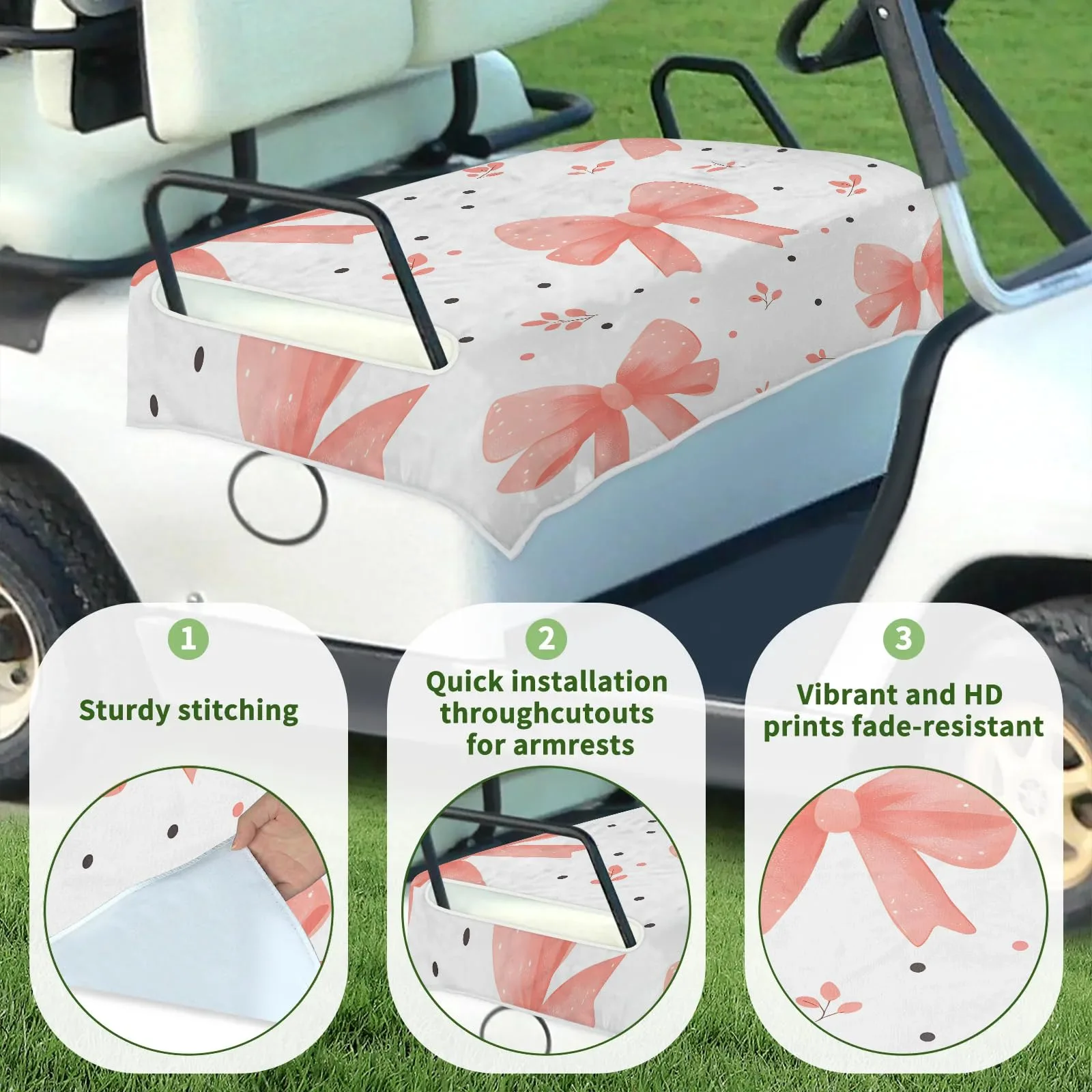 Tiveruda Pink Bow Golf Cart Seat Cover, 51 x 31 in image 3