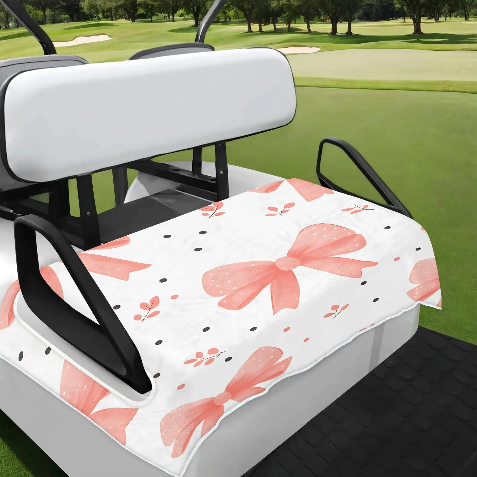 Tiveruda Pink Bow Golf Cart Seat Cover, 51 x 31 in