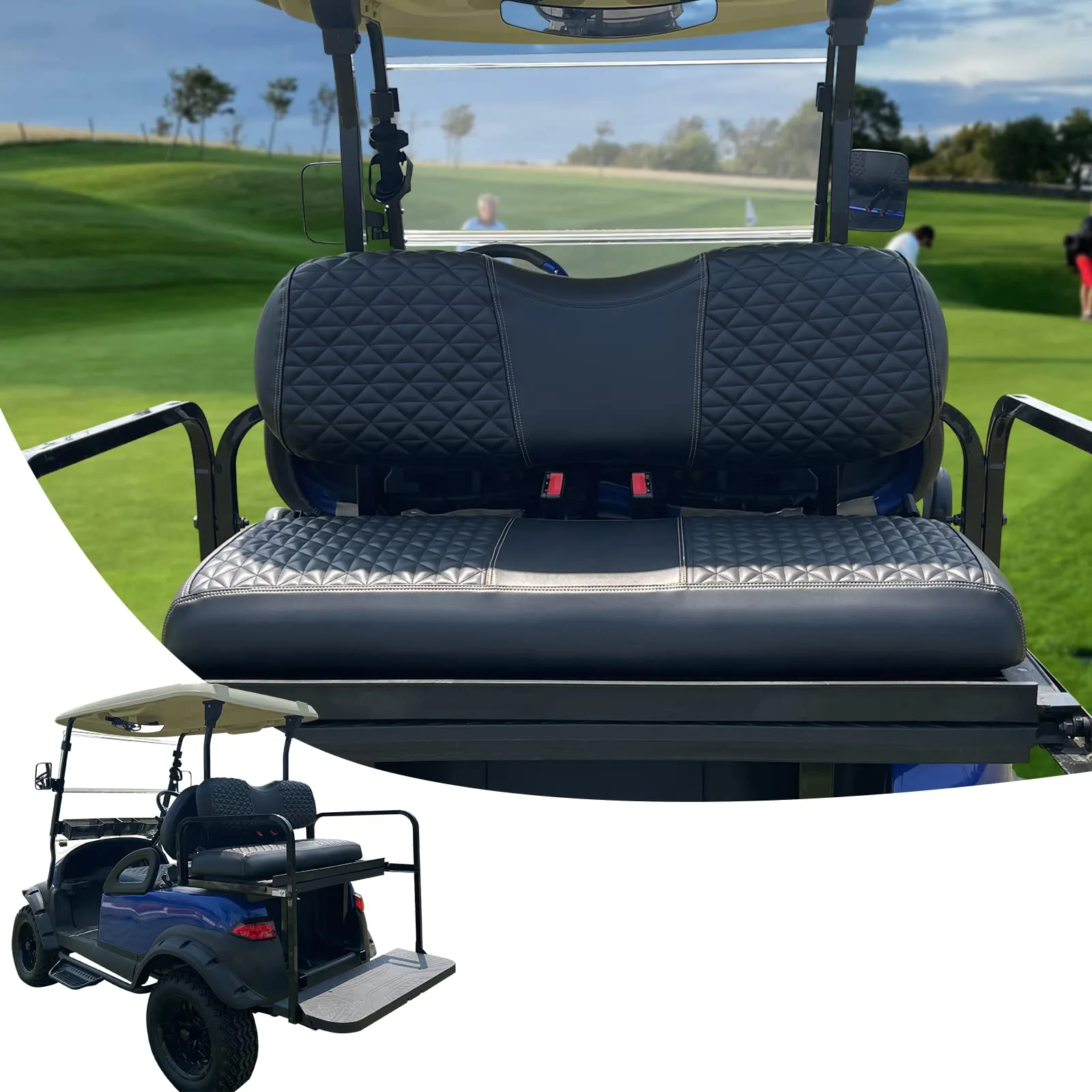 XUANYUDG0769 Rear Golf Cart Seat Covers, Black Faux Leather image 2