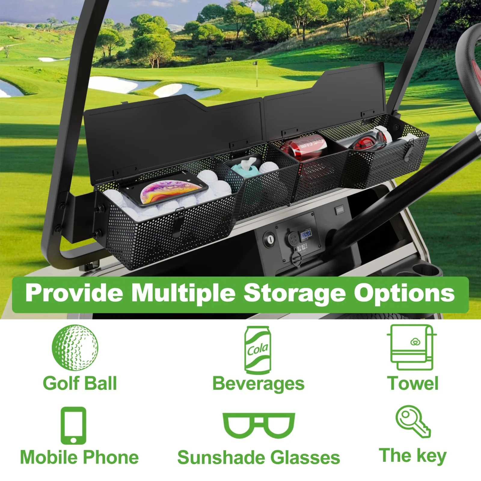 10L0L Front Storage Basket with Cover for Club Car DS 2000-Up image 3