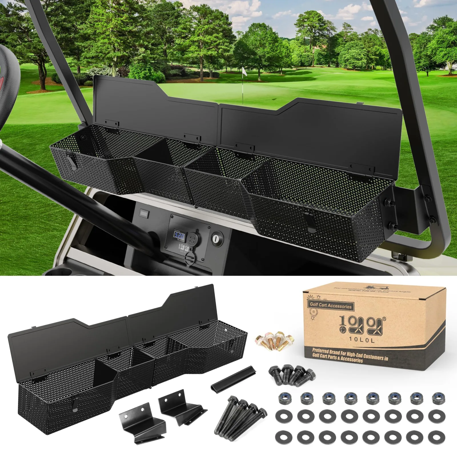 10L0L Front Storage Basket with Cover for Club Car DS 2000-Up