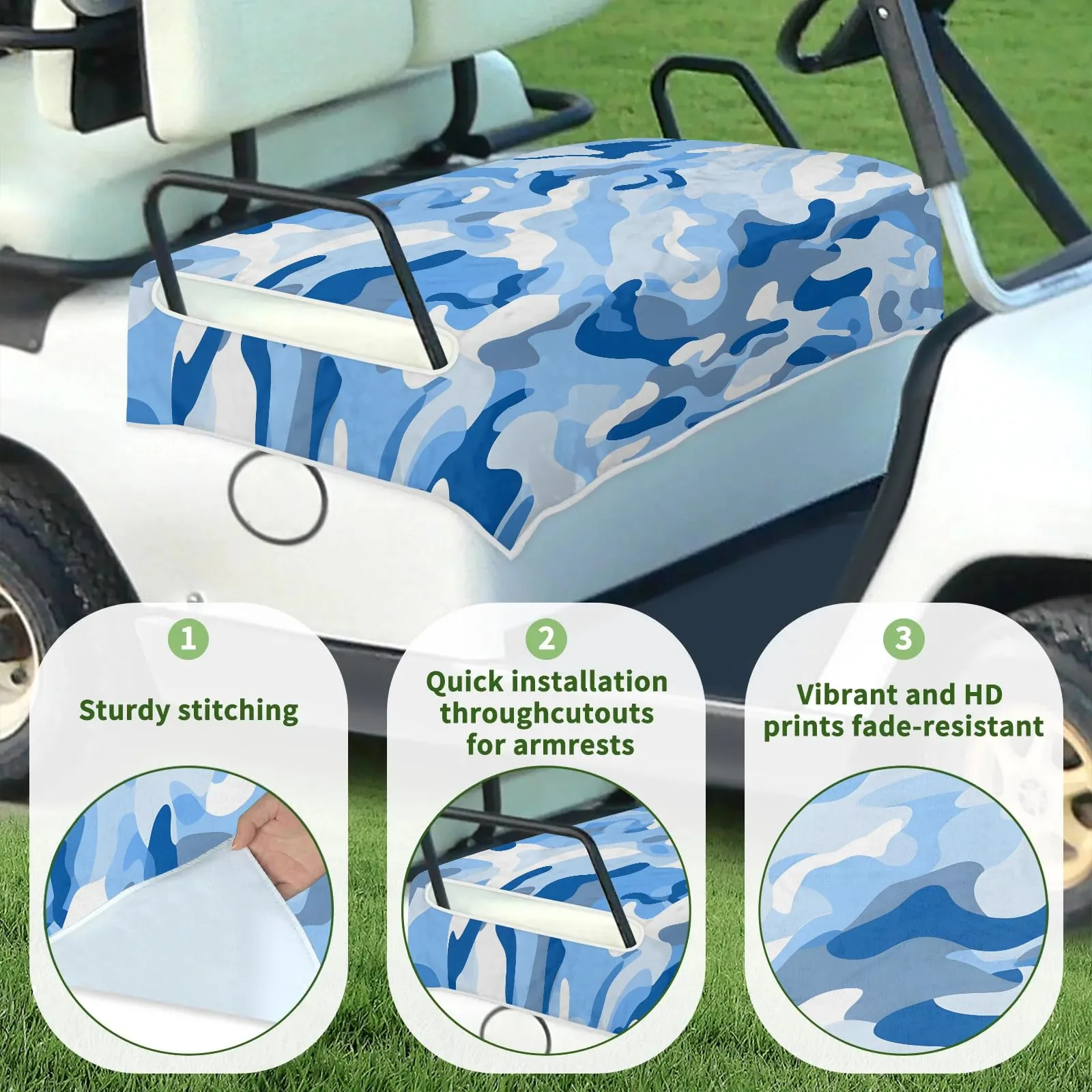 Tiveruda Blue Camo Golf Cart Seat Cover – 51" x 31" Microfiber image 3