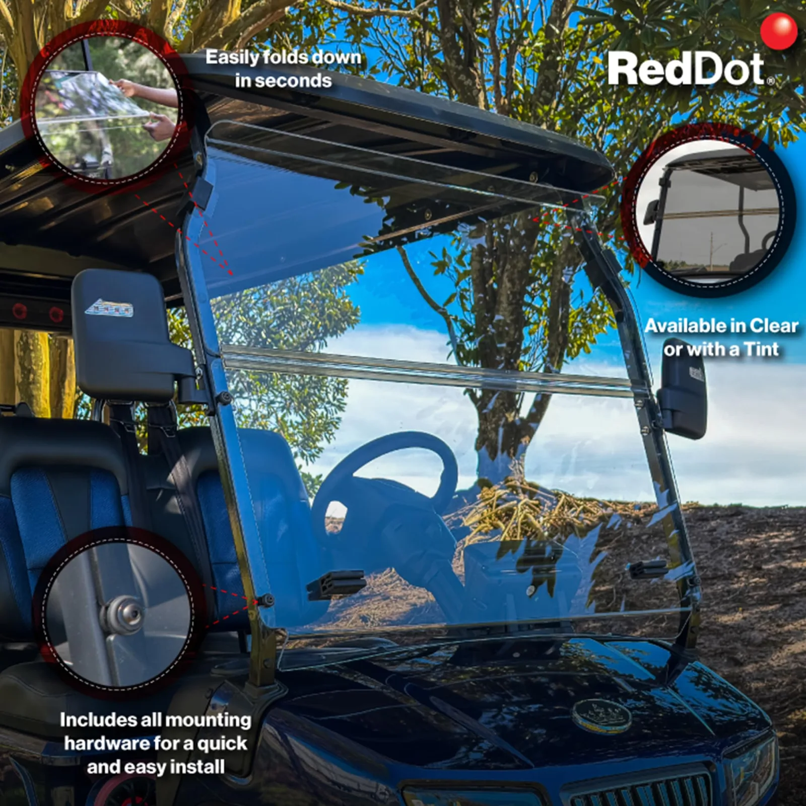 RED DOT Folding Windshield for Evolution D5 Golf Carts image 3