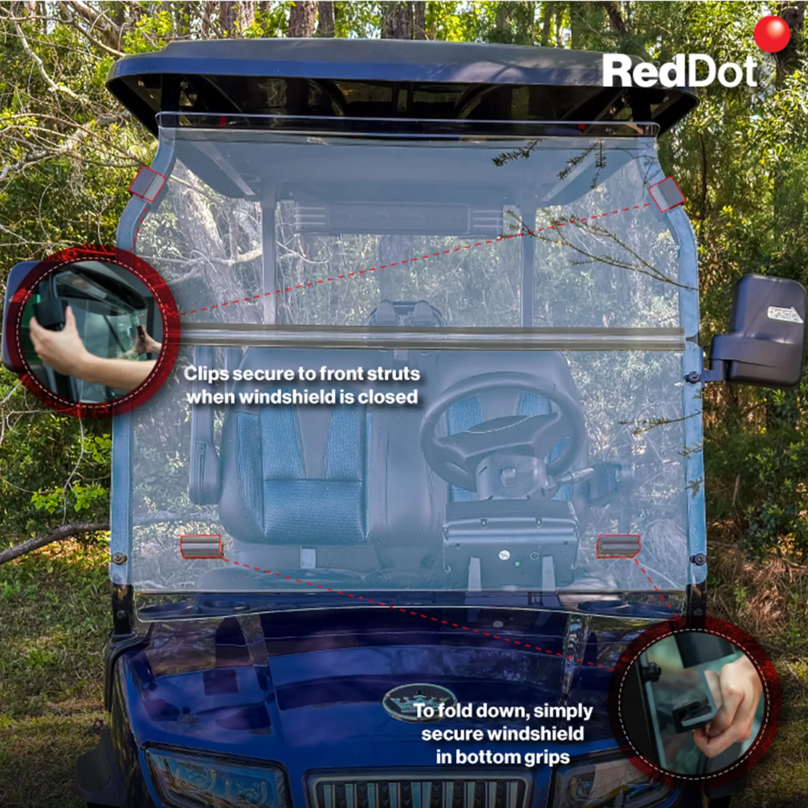 RED DOT Folding Windshield for Evolution D5 Golf Carts image 4