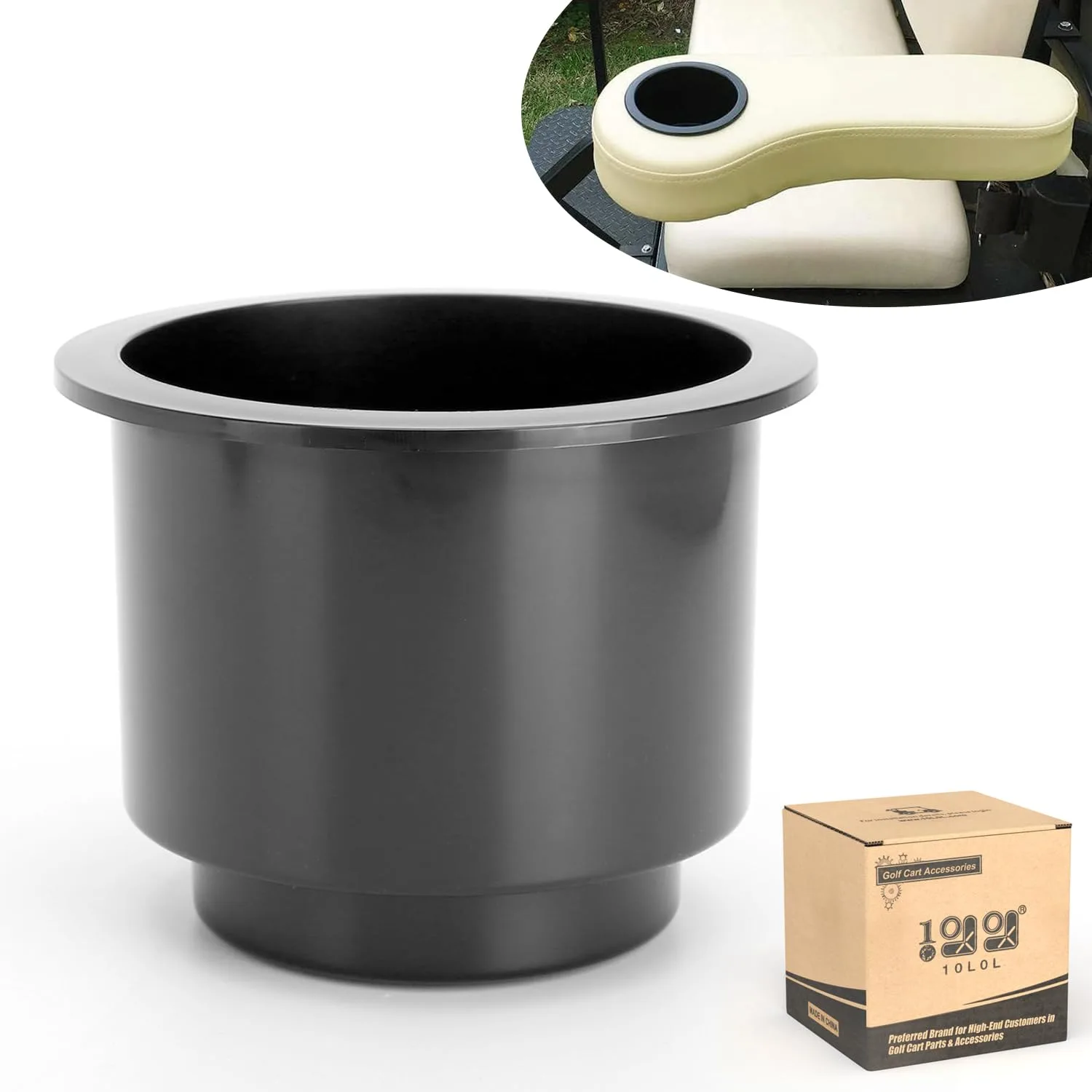 10L0L Golf Cart Cup Inserts for Armrests, Black Pair