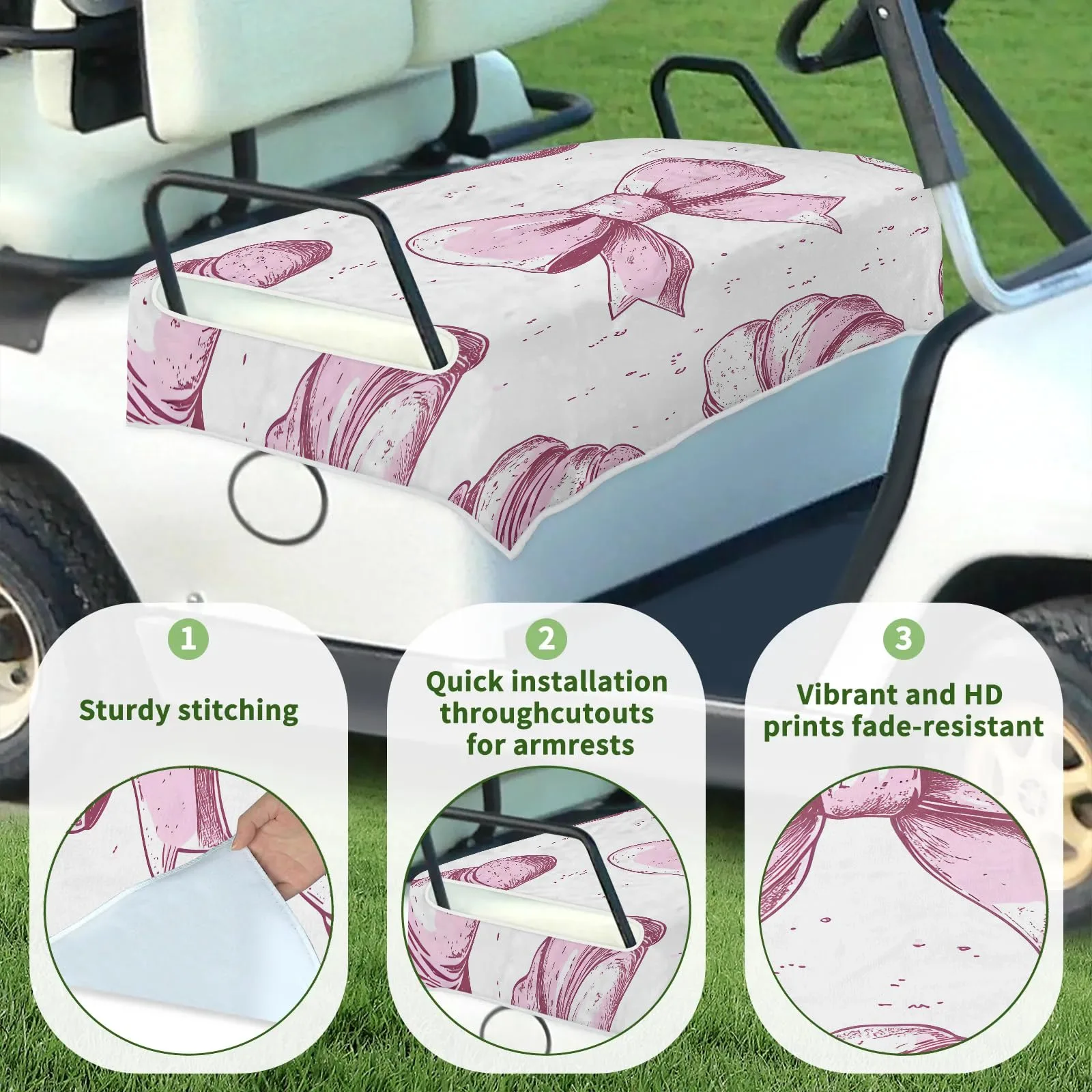 Tiveruda Pink Bow Knot Golf Cart Seat Cover 51 x 31 in image 3