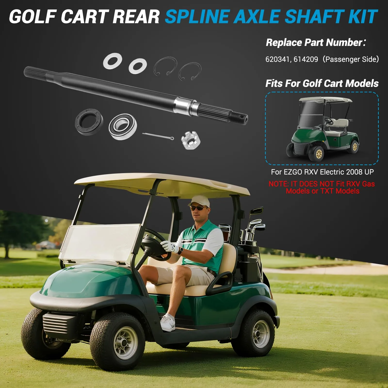 Keriolee E-Z-GO RXV Passenger Rear Axle Shaft Kit image 2