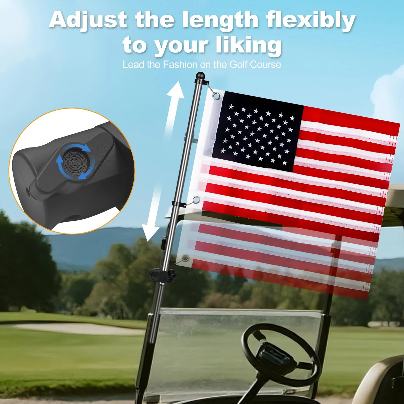 RIZINKART Universal Golf Cart Flag Pole Kit - Red/White image 3