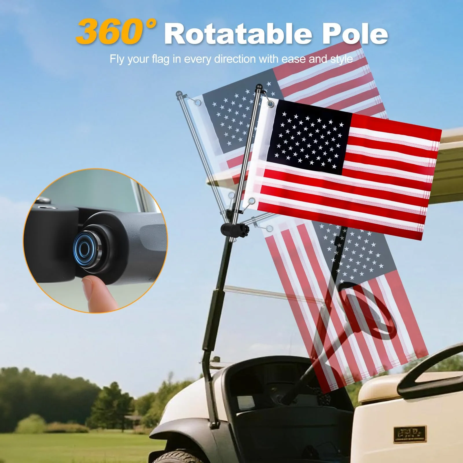 RIZINKART Universal Golf Cart Flag Pole Kit - Red/White image 4