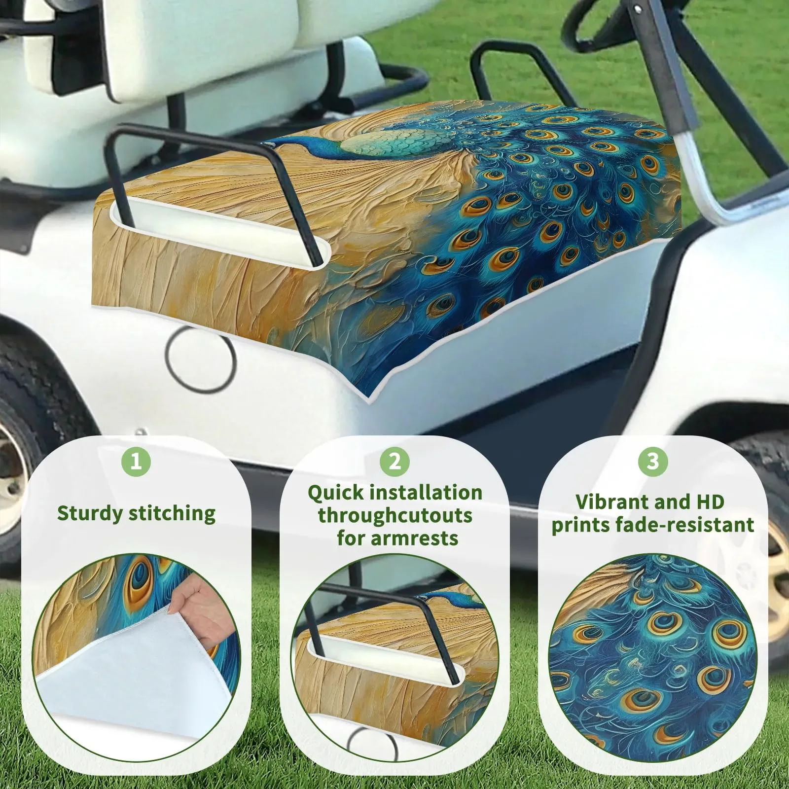 Tiveruda Peacock Pattern Golf Cart Seat Cover 51 x 31 in image 3
