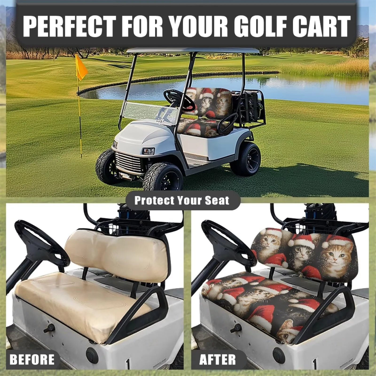 Quidrwyo Christmas Cat Golf Cart Seat Cover Set image 4