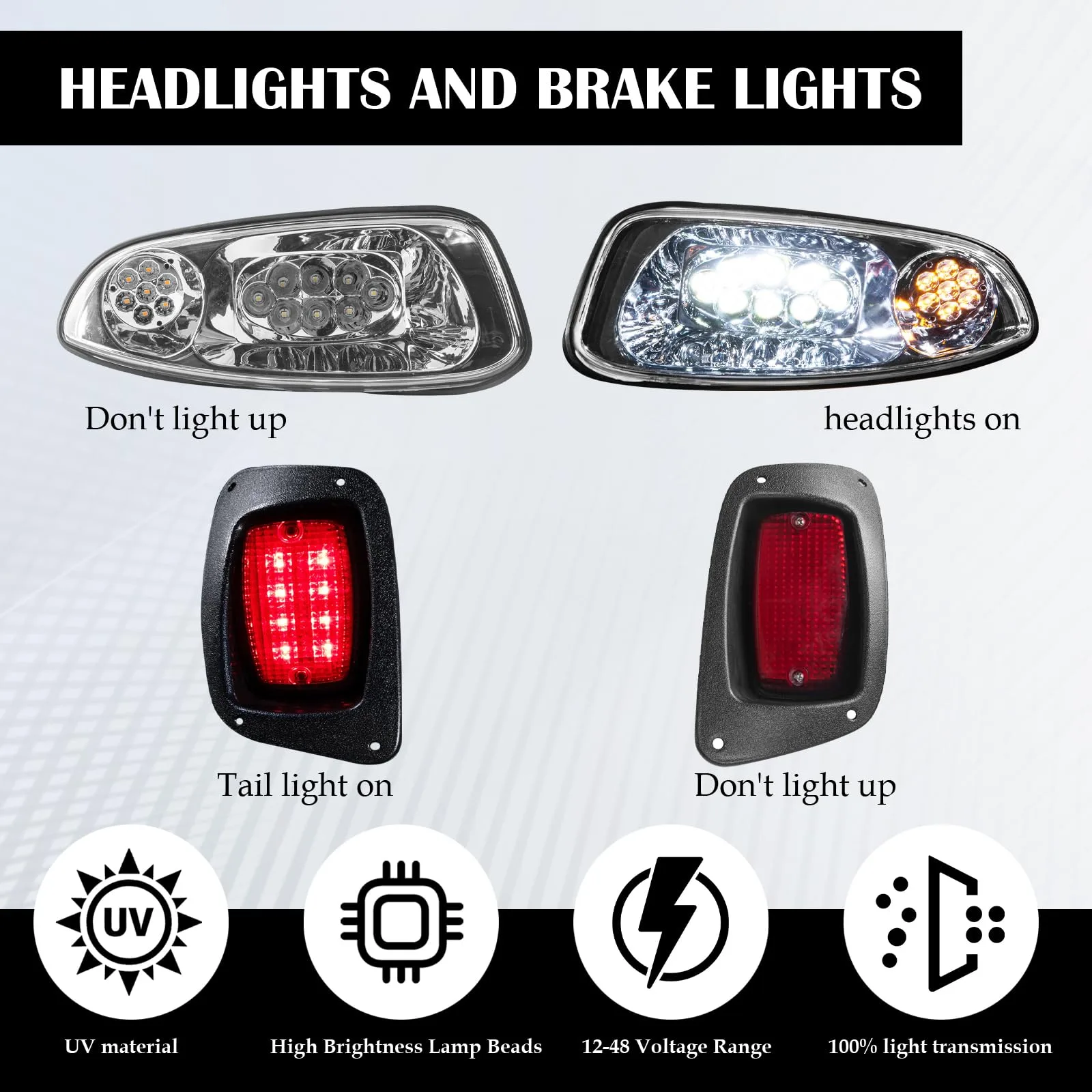 EZGO RXV 2016+ LED Deluxe Light Kit 12-48V, LED Headlight, Taillight, Main Upgraded Wiring Harness, Standard Turn Signal Switch, Horn, Steering Wheel Column Cover, Mechanical Brake Switch image 2