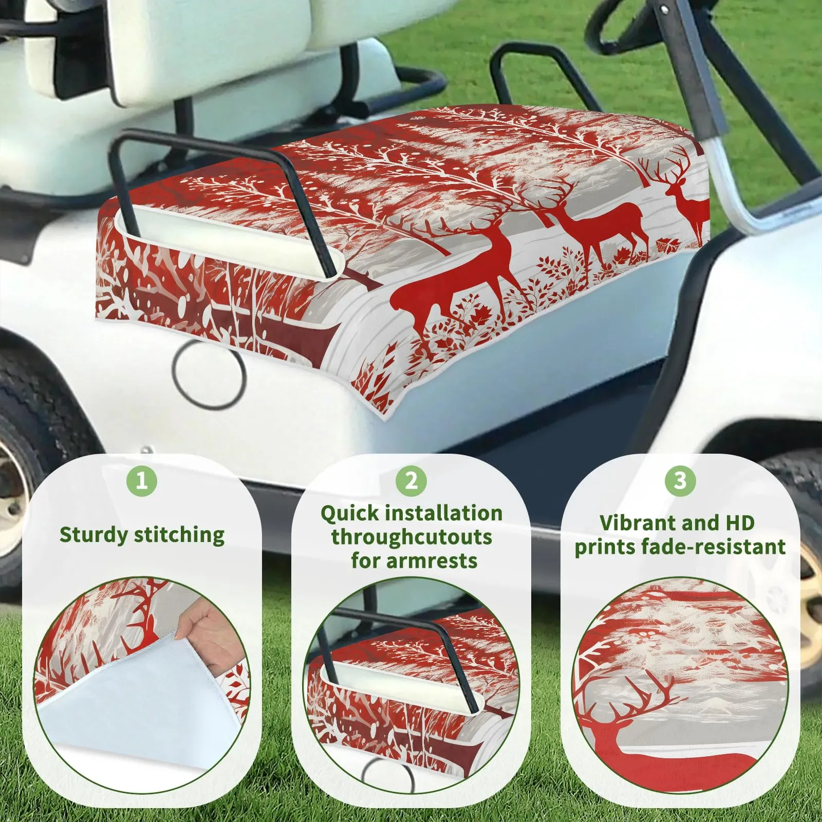 Christmas Deer Tree Golf Cart Seat Covers Non-Slip Universal Towel Blanket for 2-Person Seats Golf Cart Accessories 51" x 31" image 3