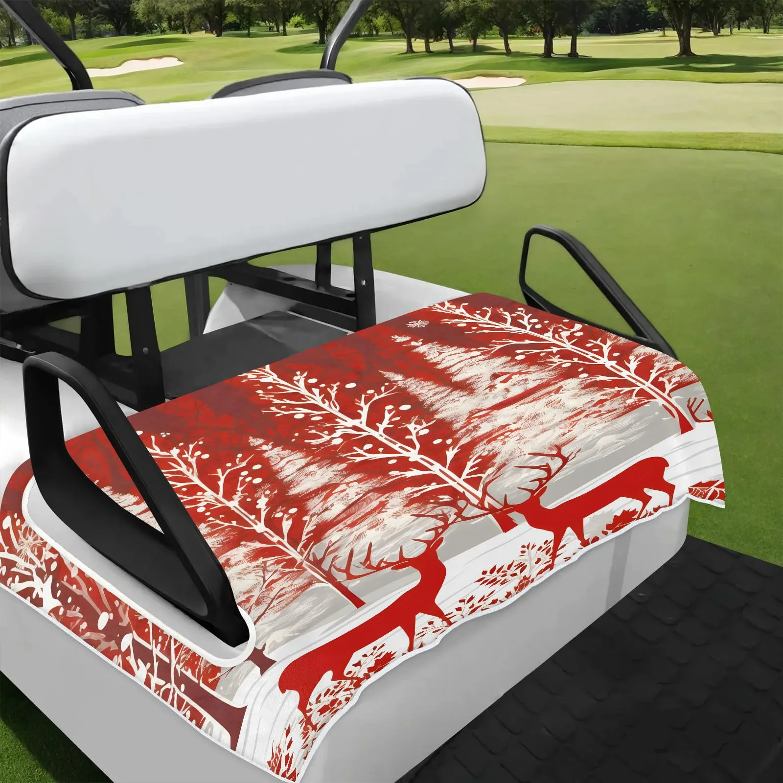 Christmas Deer Tree Golf Cart Seat Covers Non-Slip Universal Towel Blanket for 2-Person Seats Golf Cart Accessories 51" x 31"