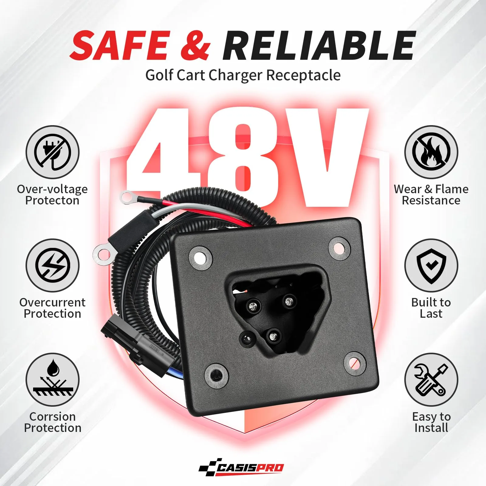 48V Golf Cart Charger Receptacle for EZGO RXV 2008-UP & 2Five 2010-UP Delta-Q, EZGO Charging Port with Wires, OEM# 602529 image 2