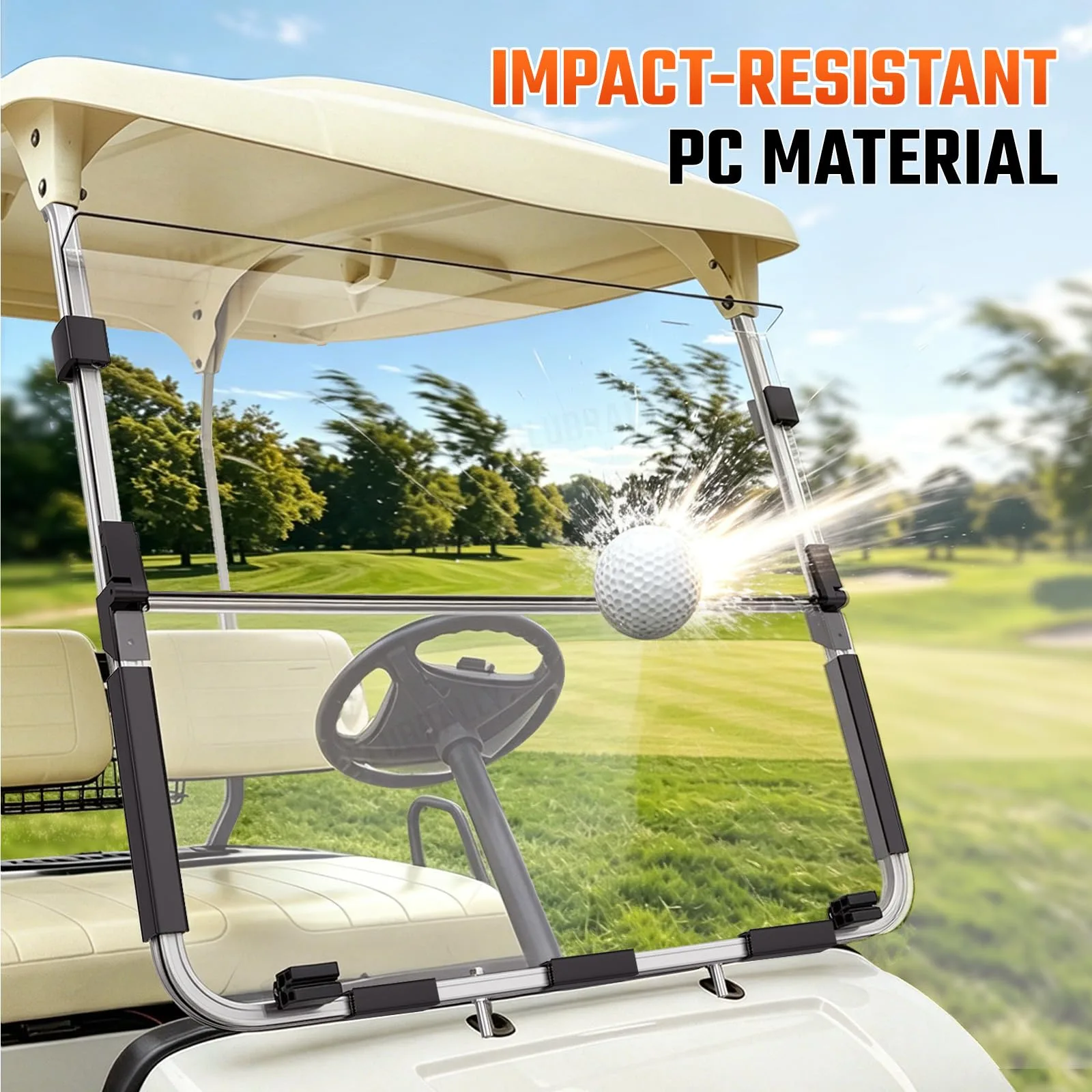 CLUBRALLY Foldable Golf Cart Windshield for 1995-2002 Yamaha G14 G16 G19 Models,Impact-Resistant PC Front Windshield, Split Flip-Down Golf Cart Windshield with Complete Installation Clips-Clear image 2