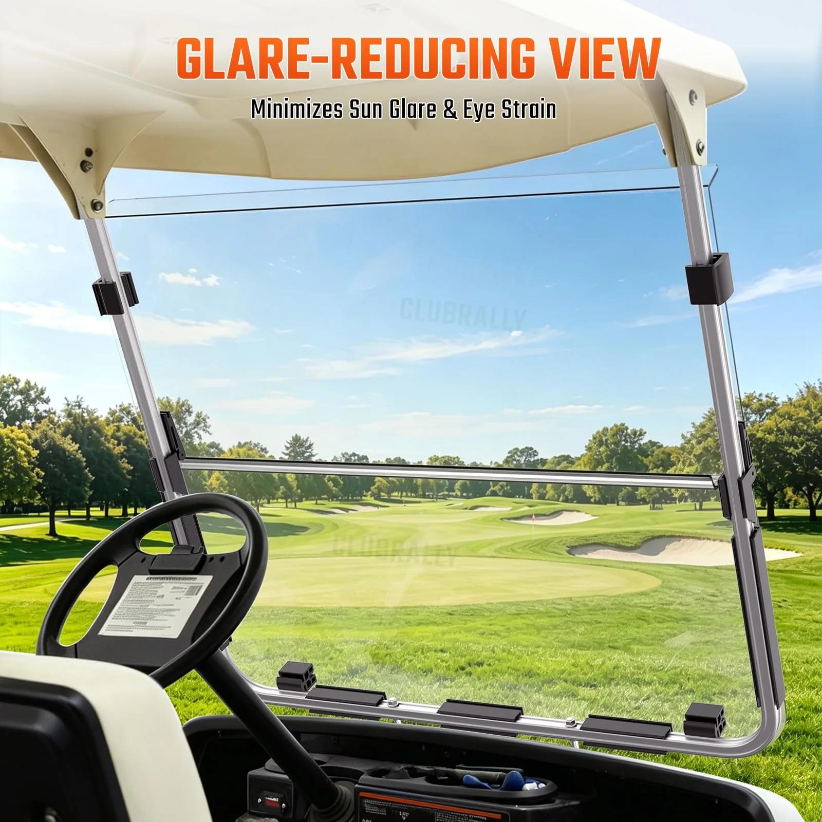 CLUBRALLY Foldable Golf Cart Windshield for 1995-2002 Yamaha G14 G16 G19 Models,Impact-Resistant PC Front Windshield, Split Flip-Down Golf Cart Windshield with Complete Installation Clips-Clear image 4
