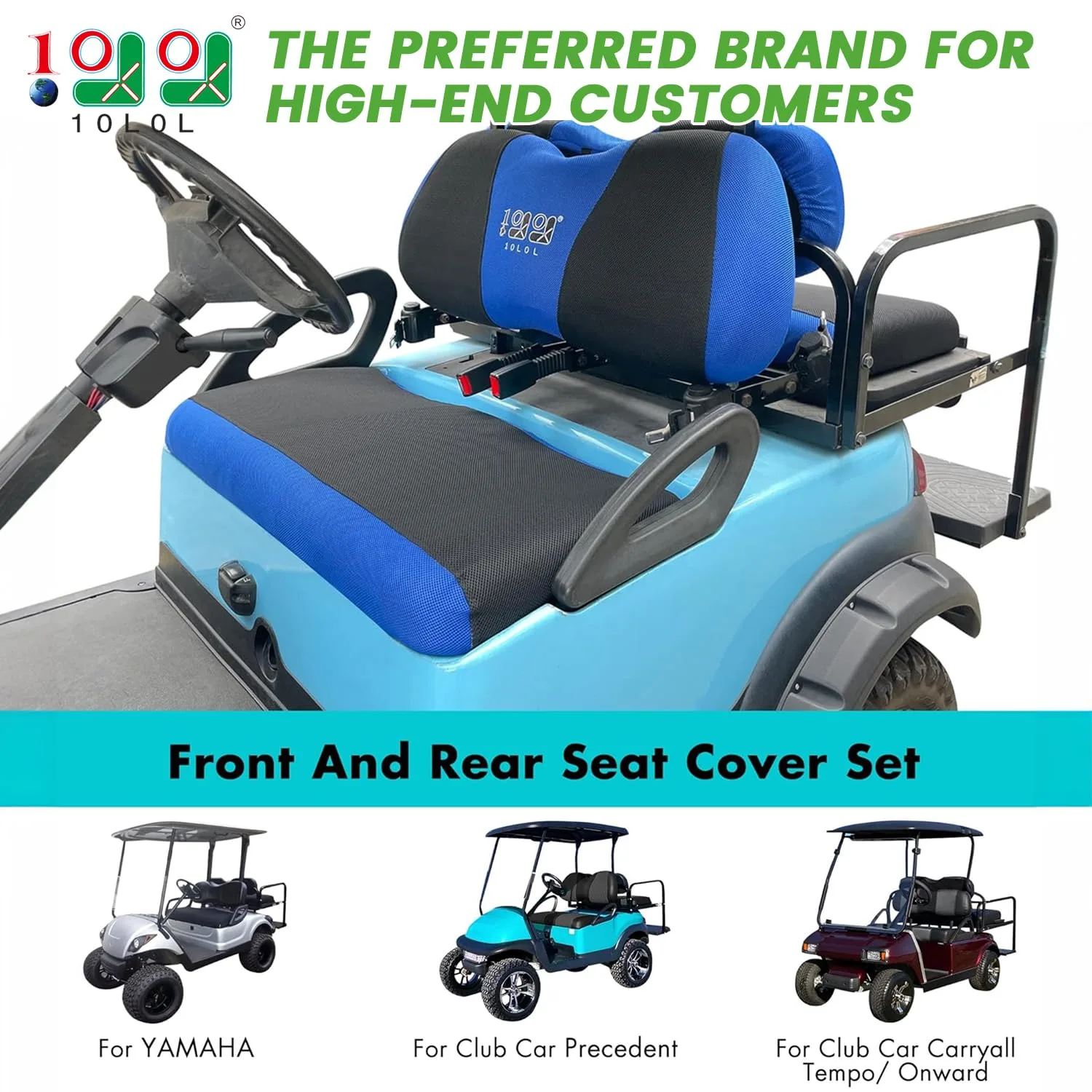 10L0L Golf Cart Front & Rear Seat Covers for Club Car and Yamaha image 2