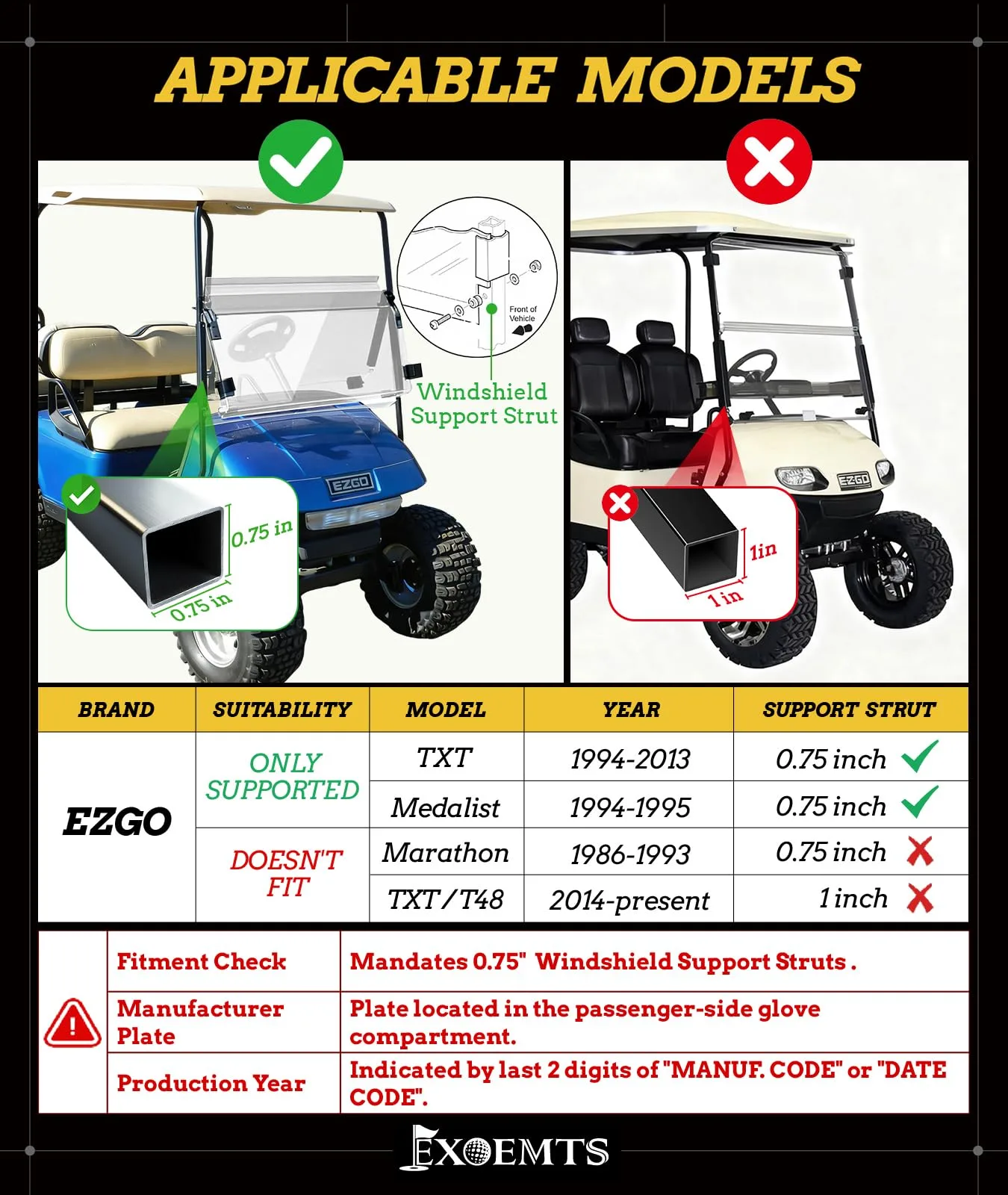 EXOEMTS Windshield for E-Z-GO TXT/Medalist 1994-2013 image 2